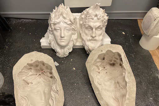 Empreintes silicone et reproductions statue tête homme et femme
