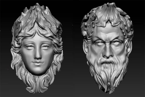 Modelisation 3D visage statues homme et femme du pont Alexandre 3
